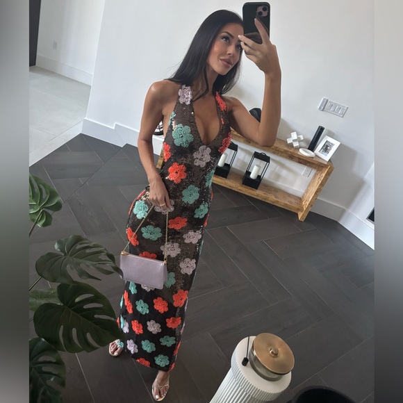 NOOKIE Floral Sequin Halter Dress - Picture 2 of 4